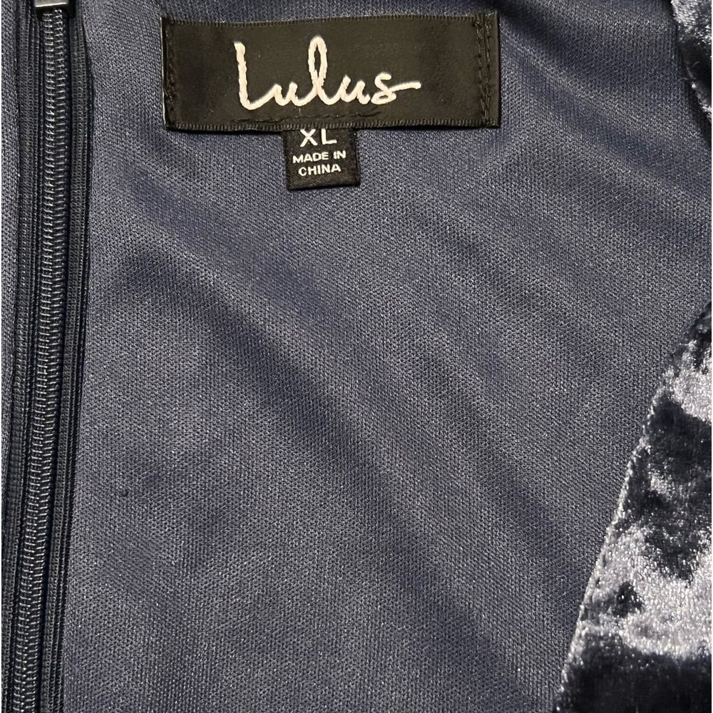 Lulus XL strong ambition slate blue velvet asymmetrical long sleeve dress - Picture 10 of 13